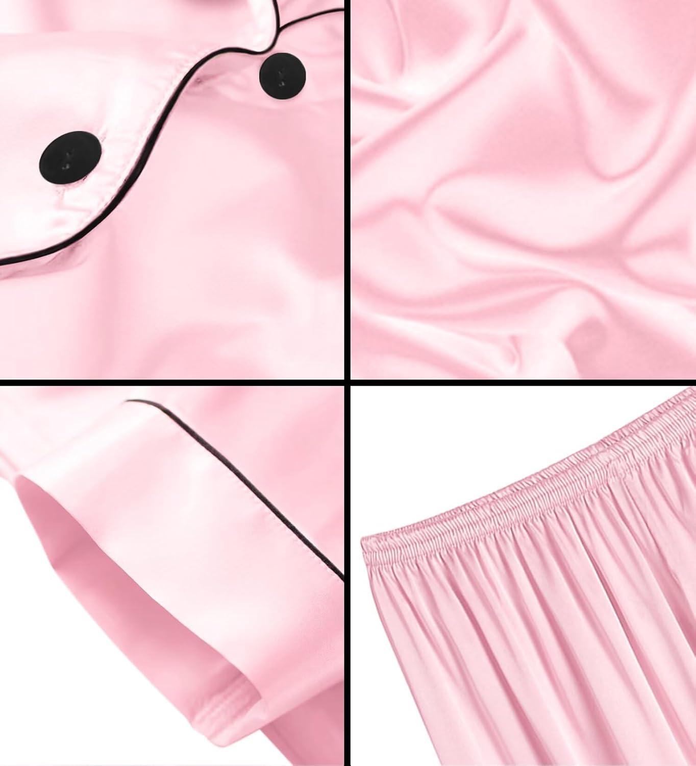 imageSWOMOG Girls Boys Silk Satin Pajamas Set ButtonDown TwoPiece PJs Lounge Sets with Long PantsPink