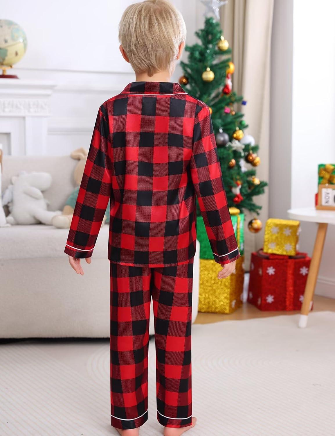 imageSWOMOG Kid Girls Boys Silk Satin Pajamas Set ButtonDown PJs Sets TwoPiece Lounge Sets Long Sleeve Sleepwear