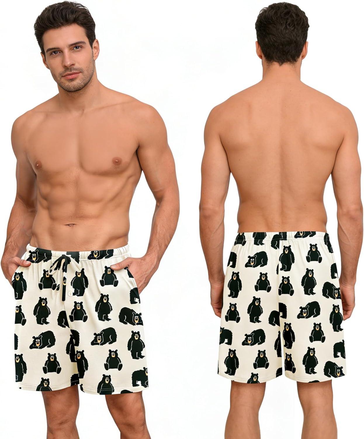 imageSWOMOG Mens Pajama Shorts 2 Pack Sleep Shorts Soft Lounge Sleepwear Sets Bottoms Button Fly with Pockets amp DrawstringYellow Black Leopard Papa Bear