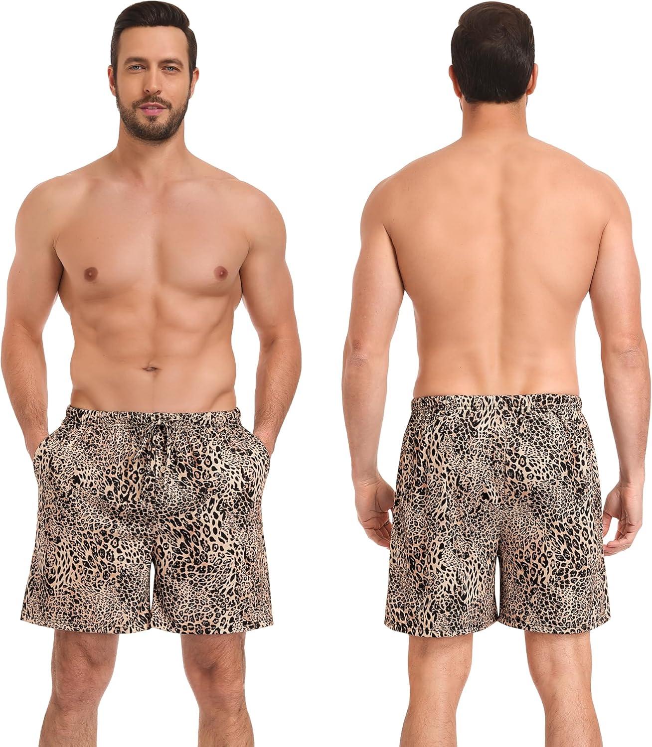 imageSWOMOG Mens Pajama Shorts 2 Pack Sleep Shorts Soft Lounge Sleepwear Sets Bottoms Button Fly with Pockets amp DrawstringYellow Black Leopard Papa Bear