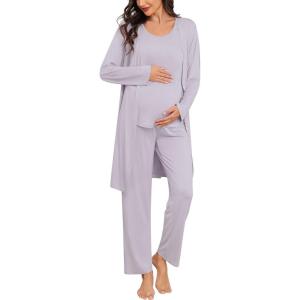 SWOMOG Women Maternity Nursing Robe Set 3 PCS Labor Delivery Breastfeeding Pajama Postpartum Pjs for Hospital Pregnancy(Lilac Purple)