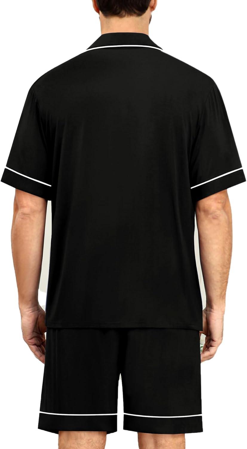 imageSWOMOG Mens Pajama Sets Short Sleeve Sleepwear Button Down Loungewear Soft Modal Lounge Pjs with Pockets SXXLBlack