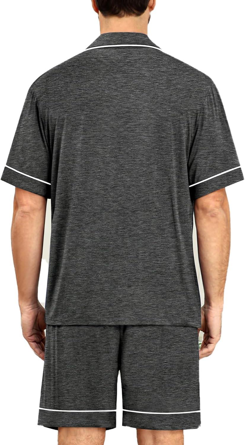 imageSWOMOG Mens Pajama Sets Short Sleeve Sleepwear Button Down Loungewear Soft Modal Lounge Pjs with Pockets SXXLDark Grey