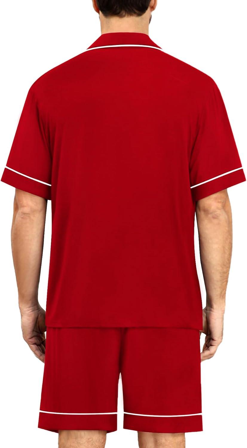 imageSWOMOG Mens Pajama Sets Short Sleeve Sleepwear Button Down Loungewear Soft Modal Lounge Pjs with Pockets SXXLRed