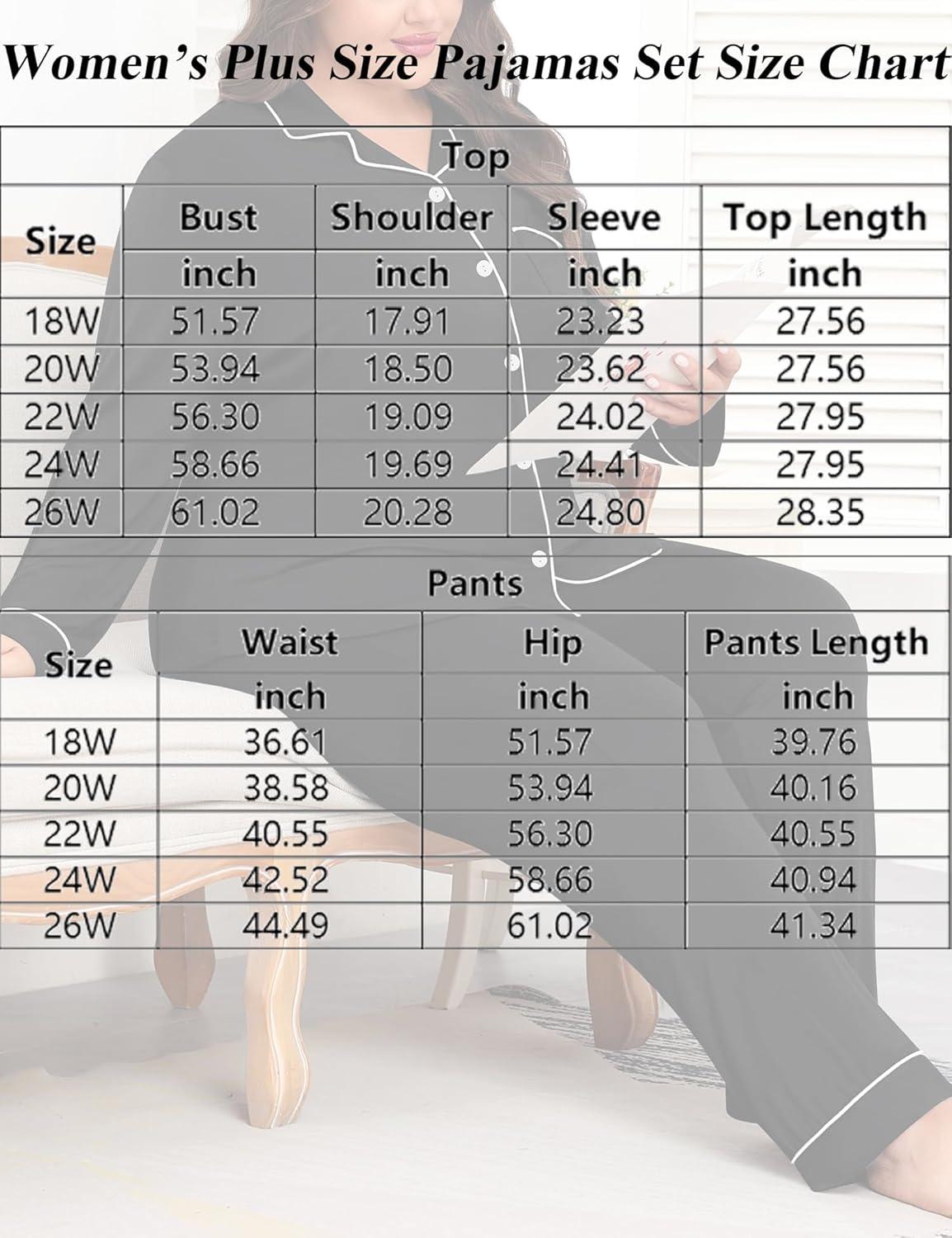 imageSWOMOG Womens Plus Size Pajamas Set Long Sleeve Sleepwear Button Down Tops Soft Pajama Pants 2 Pcs Lounge Sets with PocketBlack