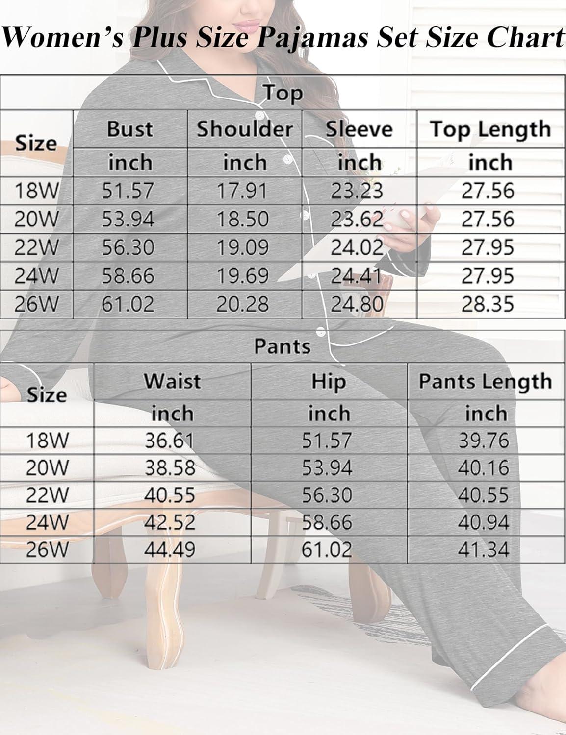 imageSWOMOG Womens Plus Size Pajamas Set Long Sleeve Sleepwear Button Down Tops Soft Pajama Pants 2 Pcs Lounge Sets with PocketDark Grey