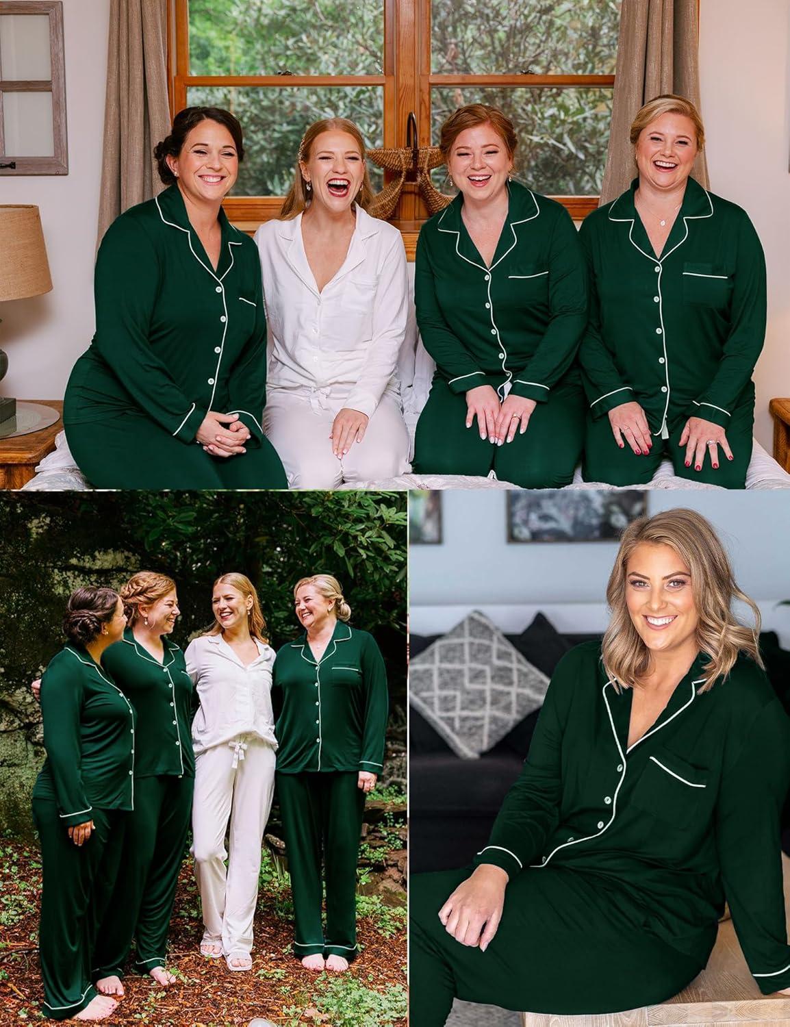 imageSWOMOG Womens Plus Size Pajamas Set Long Sleeve Sleepwear Button Down Tops Soft Pajama Pants 2 Pcs Lounge Sets with PocketGreen