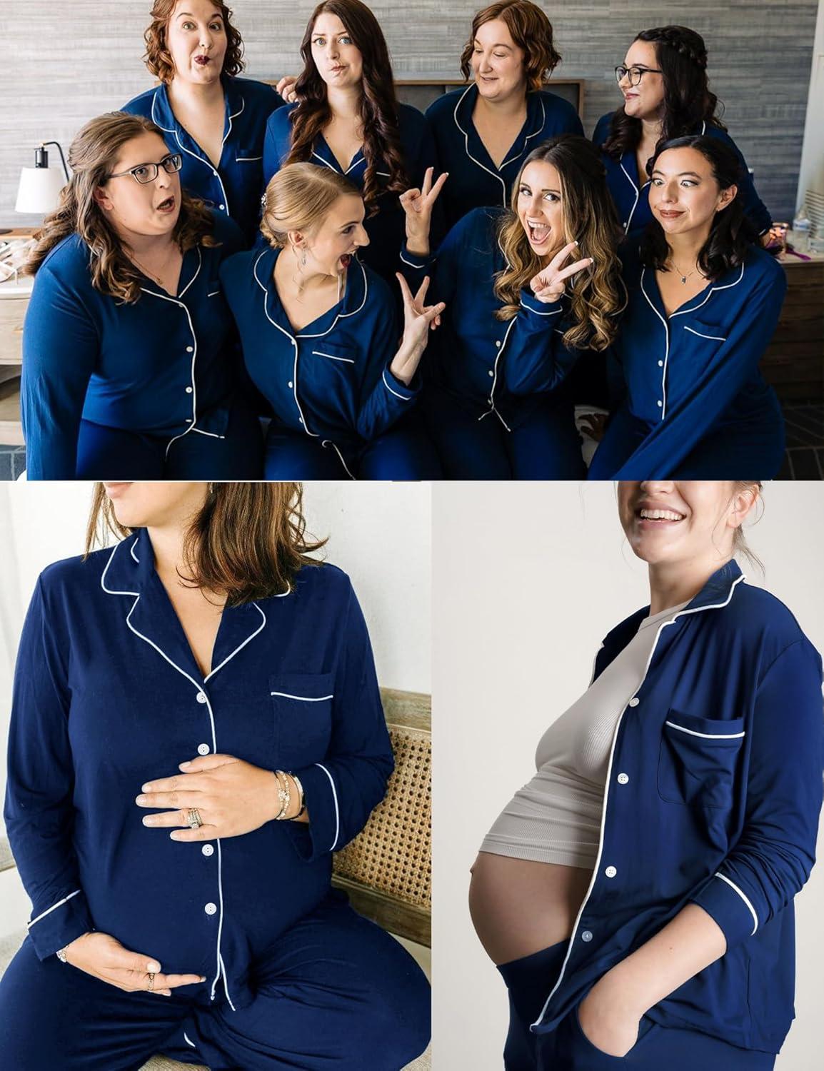 imageSWOMOG Womens Plus Size Pajamas Set Long Sleeve Sleepwear Button Down Tops Soft Pajama Pants 2 Pcs Lounge Sets with PocketNavy Blue