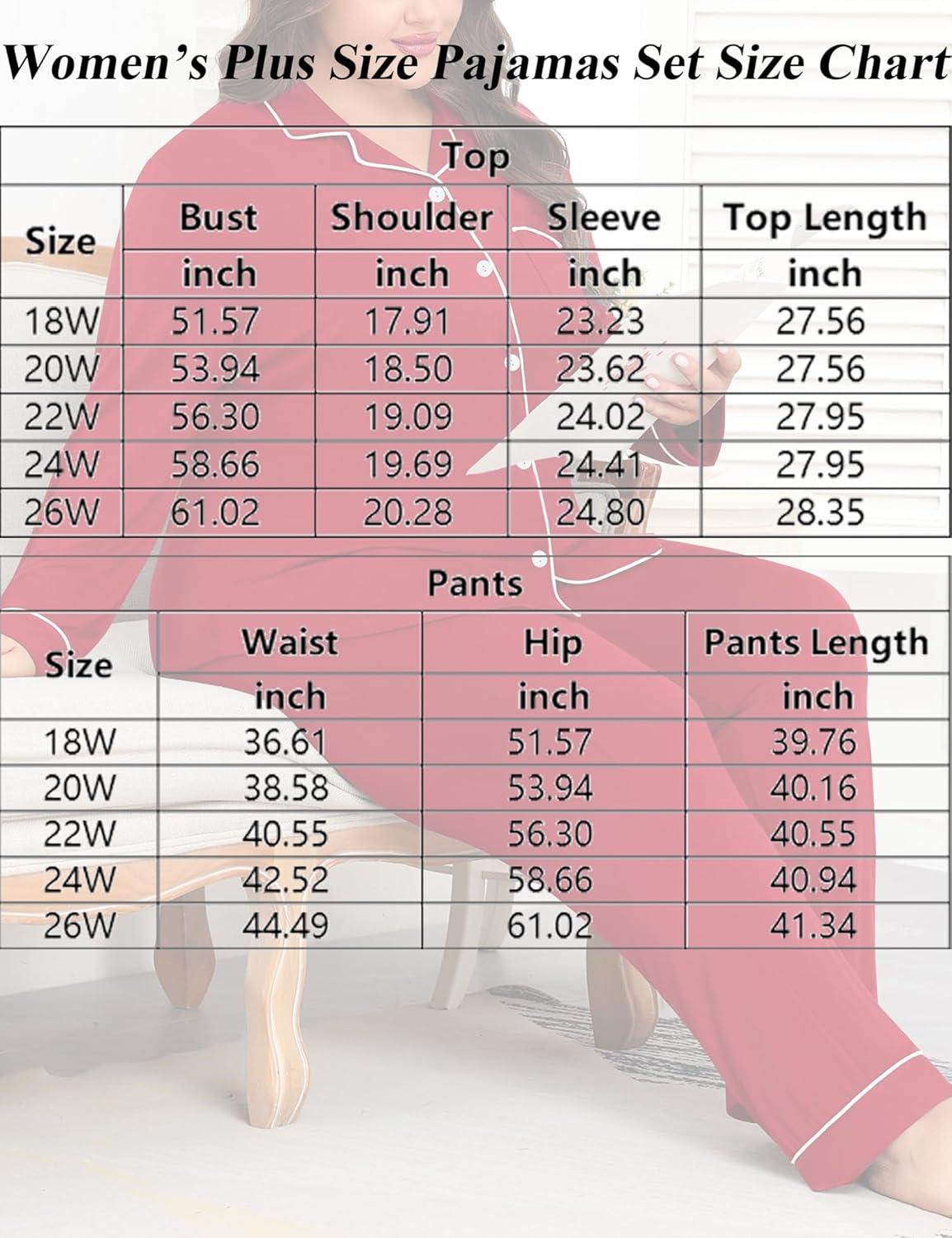 imageSWOMOG Womens Plus Size Pajamas Set Long Sleeve Sleepwear Button Down Tops Soft Pajama Pants 2 Pcs Lounge Sets with PocketRed