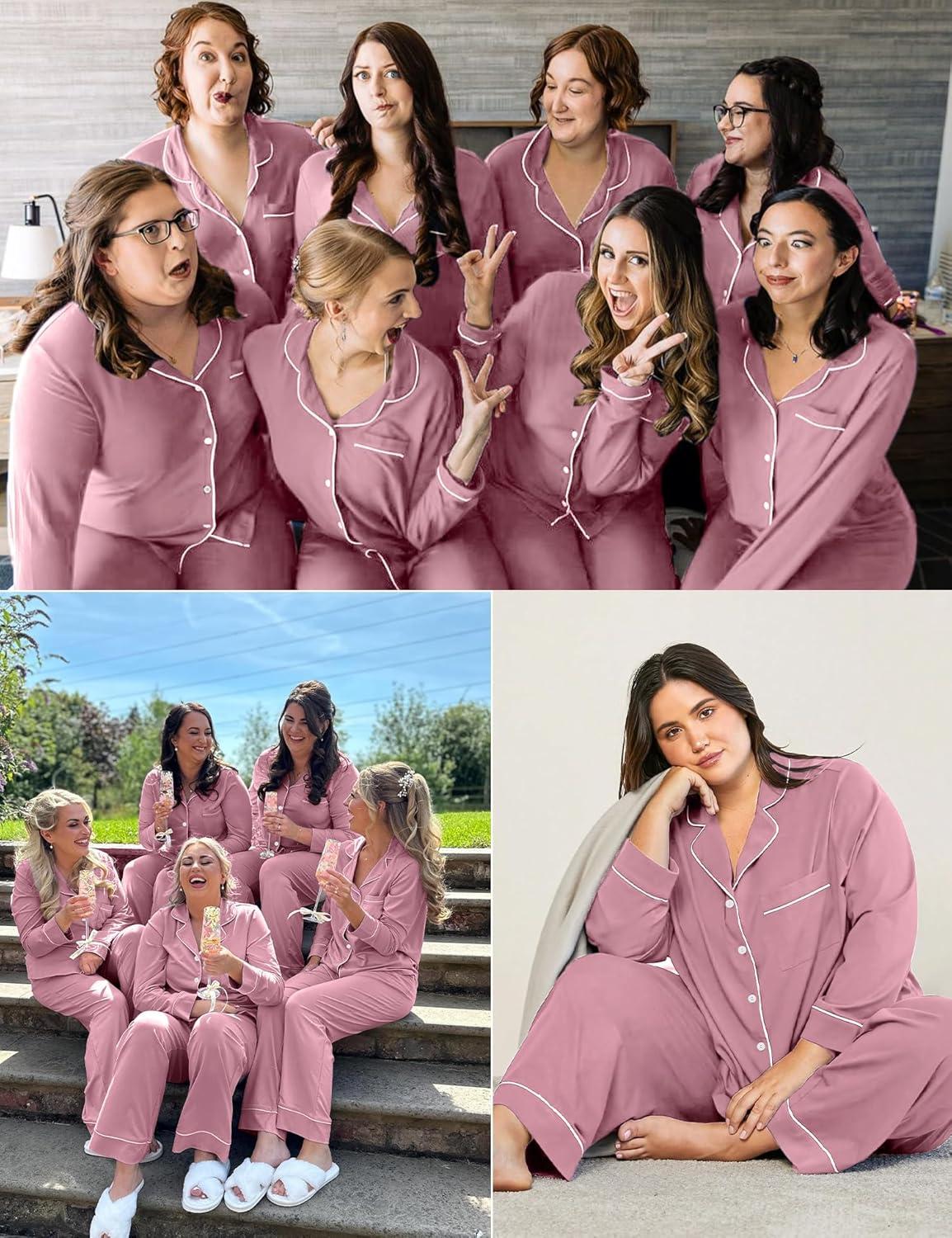 imageSWOMOG Womens Plus Size Pajamas Set Long Sleeve Sleepwear Button Down Tops Soft Pajama Pants 2 Pcs Lounge Sets with PocketTaro Purple