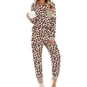 SWOMOG Women’s Pajamas Set Long Sleeve Sleepwear with Long Pants Soft Modal Loungewear Pj Set(Leopard)