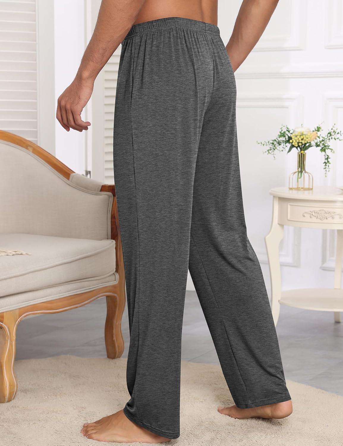 imageSWOMOG Mens Modal Pajama Pants Soft Lounge Pants Sleep Pj Bottoms with Button Fly amp Drawstring amp PocketsDeep Grey