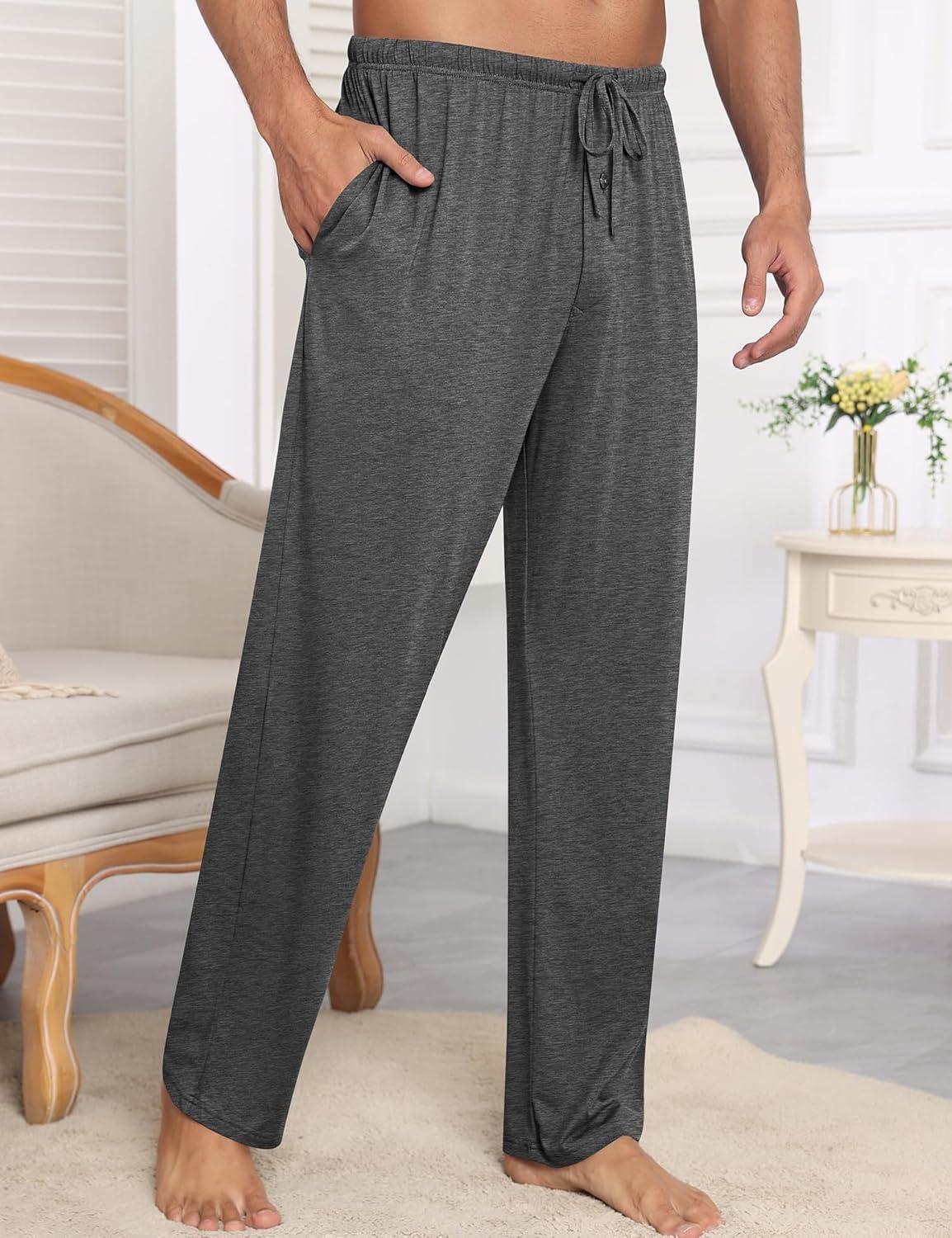 imageSWOMOG Mens Modal Pajama Pants Soft Lounge Pants Sleep Pj Bottoms with Button Fly amp Drawstring amp PocketsDeep Grey