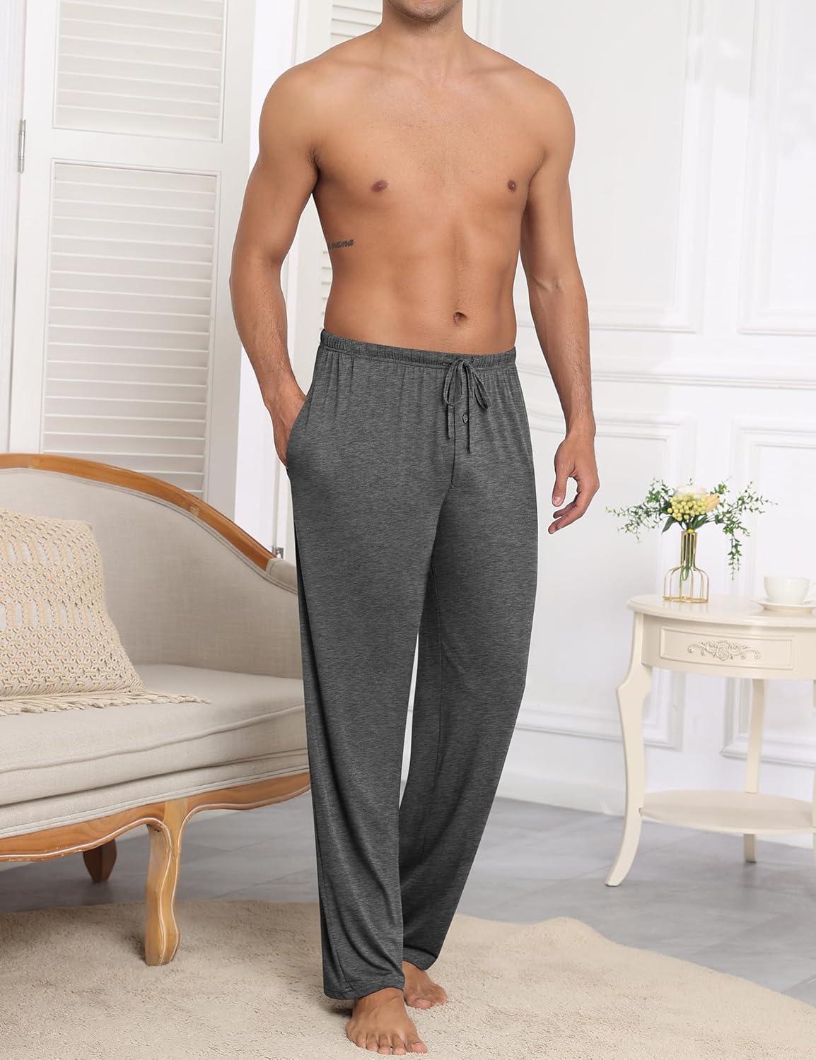 imageSWOMOG Mens Modal Pajama Pants Soft Lounge Pants Sleep Pj Bottoms with Button Fly amp Drawstring amp PocketsDeep Grey