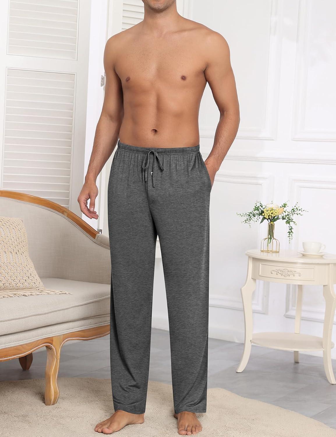 imageSWOMOG Mens Modal Pajama Pants Soft Lounge Pants Sleep Pj Bottoms with Button Fly amp Drawstring amp PocketsDeep Grey
