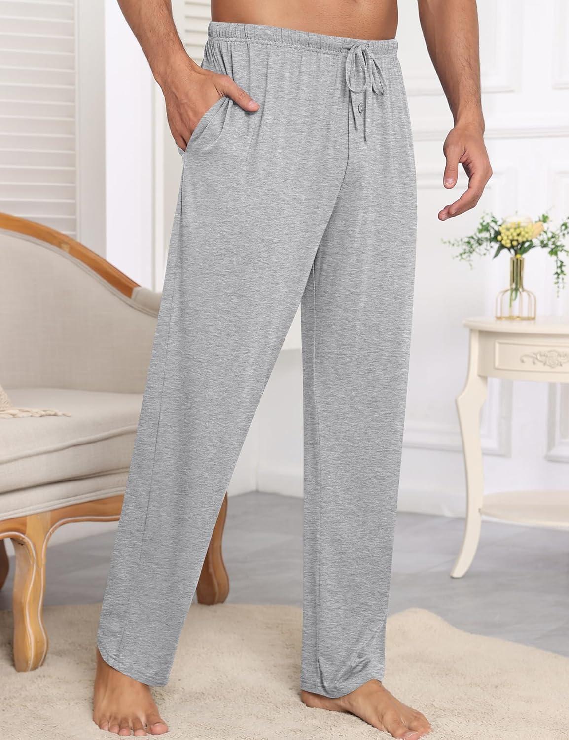 imageSWOMOG Mens Modal Pajama Pants Soft Lounge Pants Sleep Pj Bottoms with Button Fly amp Drawstring amp PocketsGrey