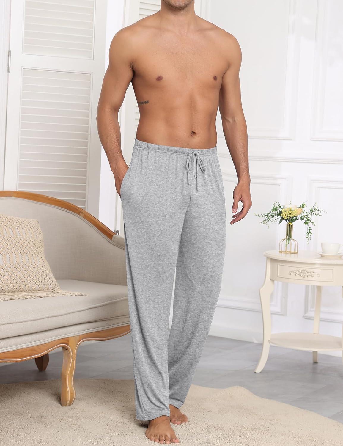 imageSWOMOG Mens Modal Pajama Pants Soft Lounge Pants Sleep Pj Bottoms with Button Fly amp Drawstring amp PocketsGrey