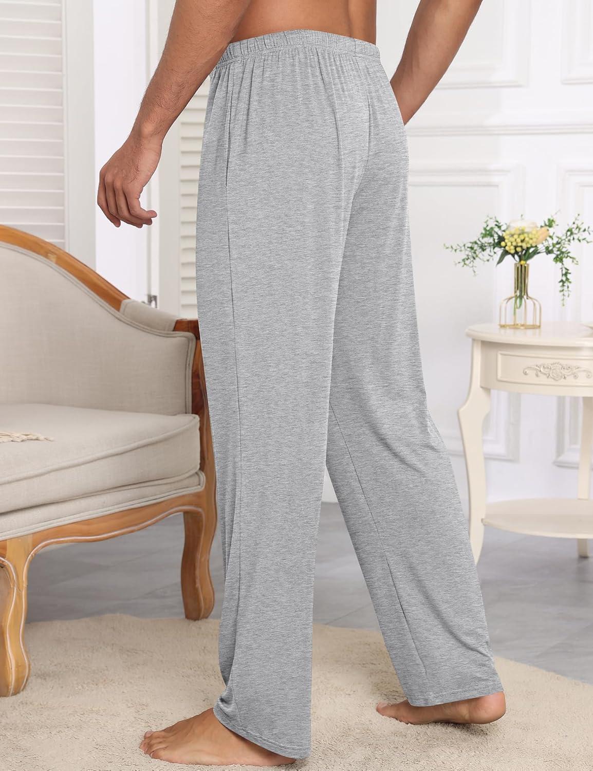 imageSWOMOG Mens Modal Pajama Pants Soft Lounge Pants Sleep Pj Bottoms with Button Fly amp Drawstring amp PocketsGrey