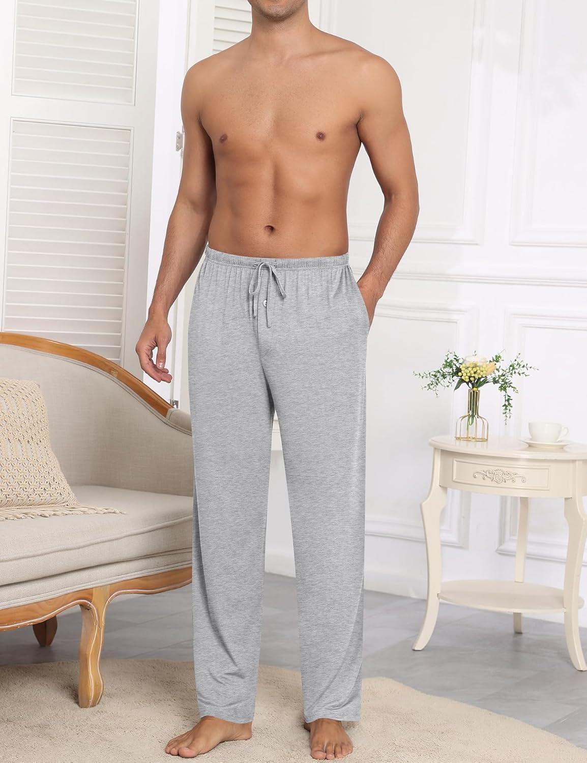 imageSWOMOG Mens Modal Pajama Pants Soft Lounge Pants Sleep Pj Bottoms with Button Fly amp Drawstring amp PocketsGrey