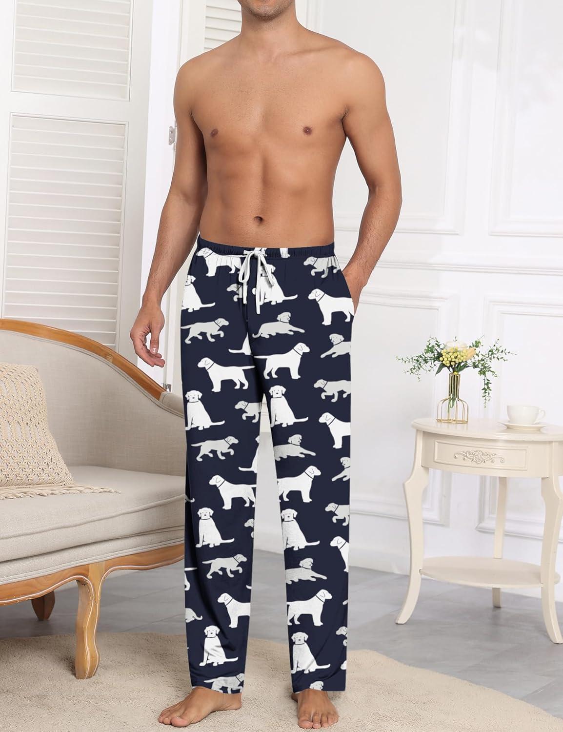 imageSWOMOG Mens Modal Pajama Pants Soft Lounge Pants Sleep Pj Bottoms with Button Fly amp Drawstring amp PocketsNavy Blue Dogs