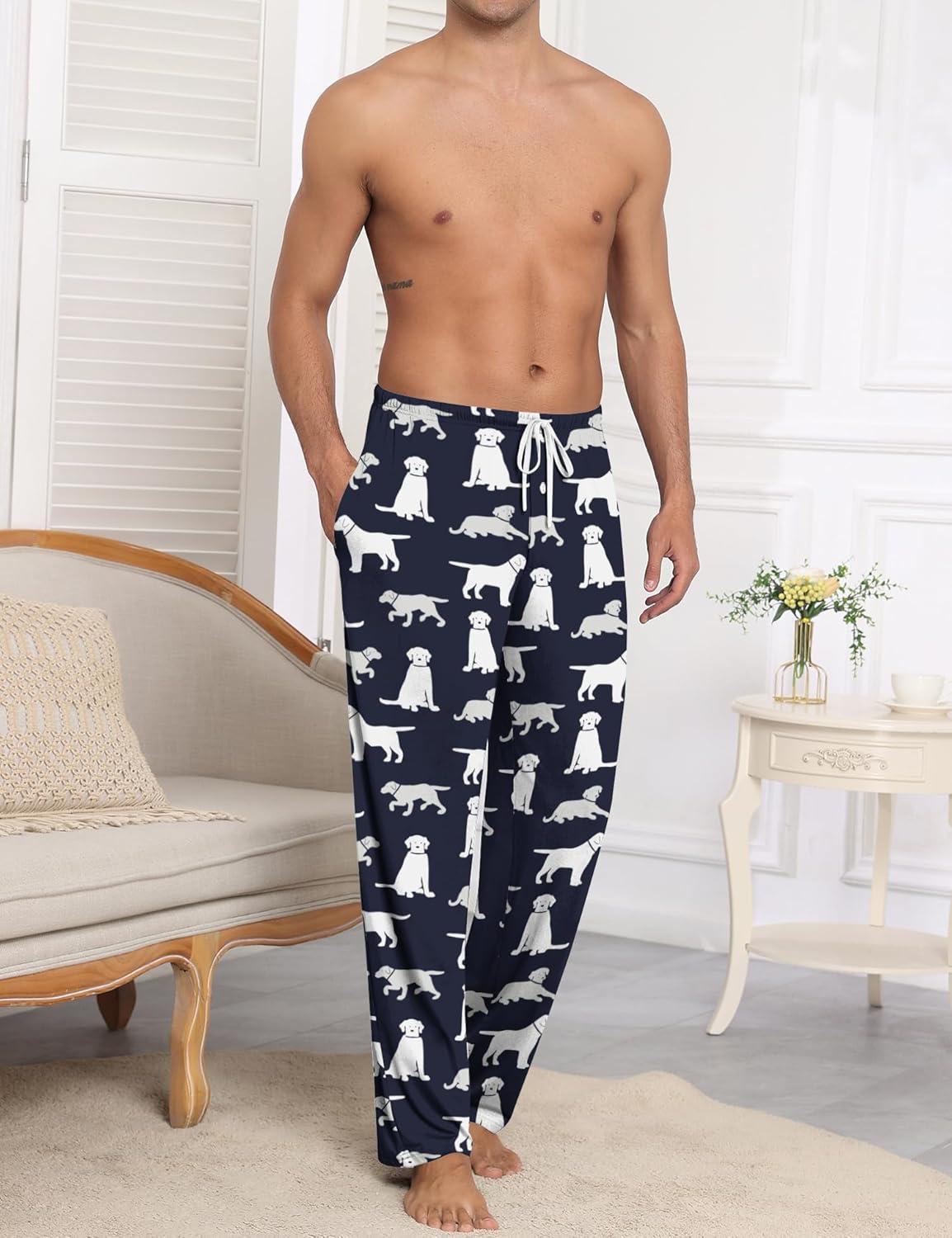 imageSWOMOG Mens Modal Pajama Pants Soft Lounge Pants Sleep Pj Bottoms with Button Fly amp Drawstring amp PocketsNavy Blue Dogs
