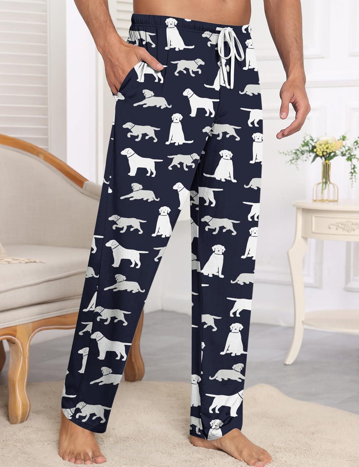 imageSWOMOG Mens Modal Pajama Pants Soft Lounge Pants Sleep Pj Bottoms with Button Fly amp Drawstring amp PocketsNavy Blue Dogs