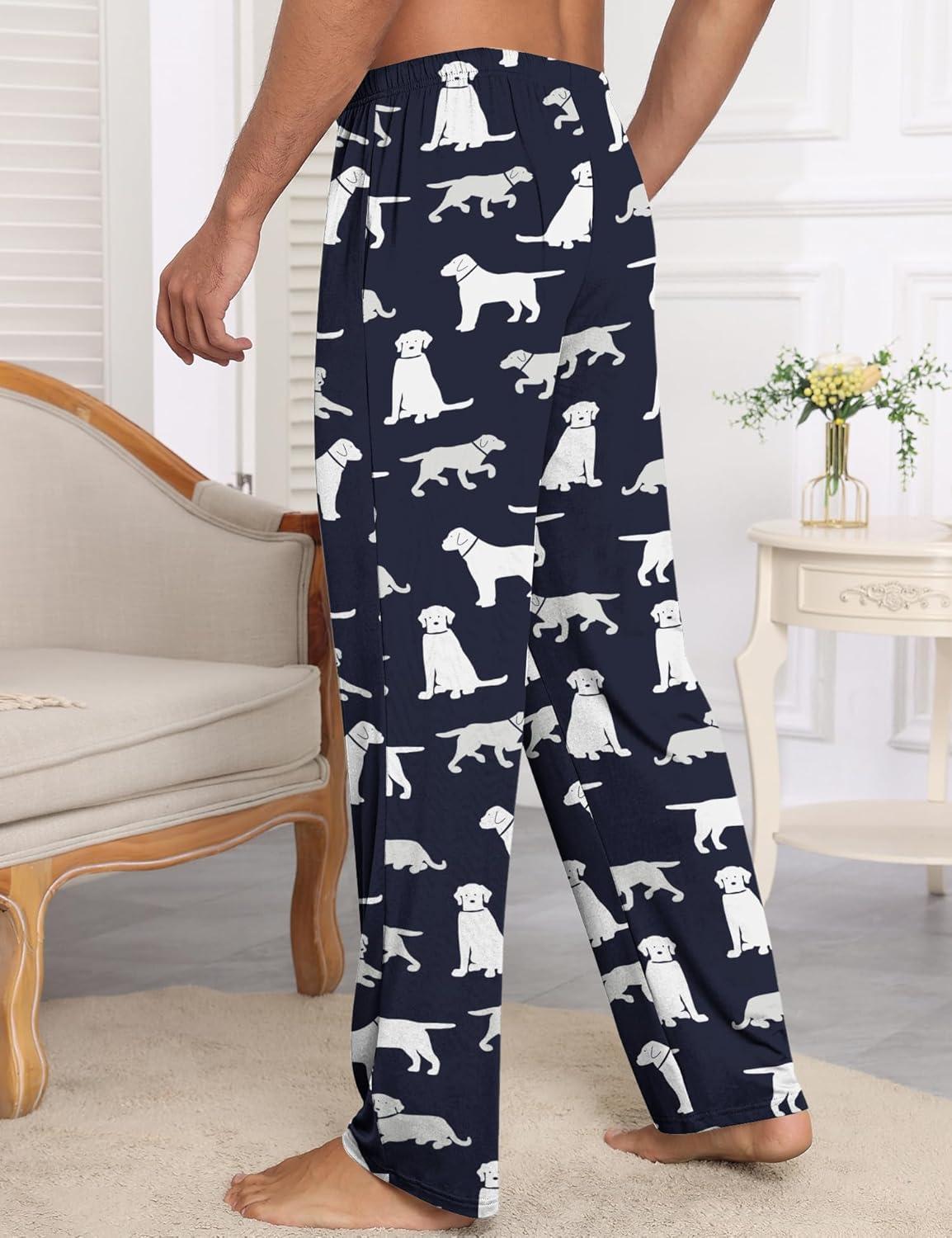 imageSWOMOG Mens Modal Pajama Pants Soft Lounge Pants Sleep Pj Bottoms with Button Fly amp Drawstring amp PocketsNavy Blue Dogs