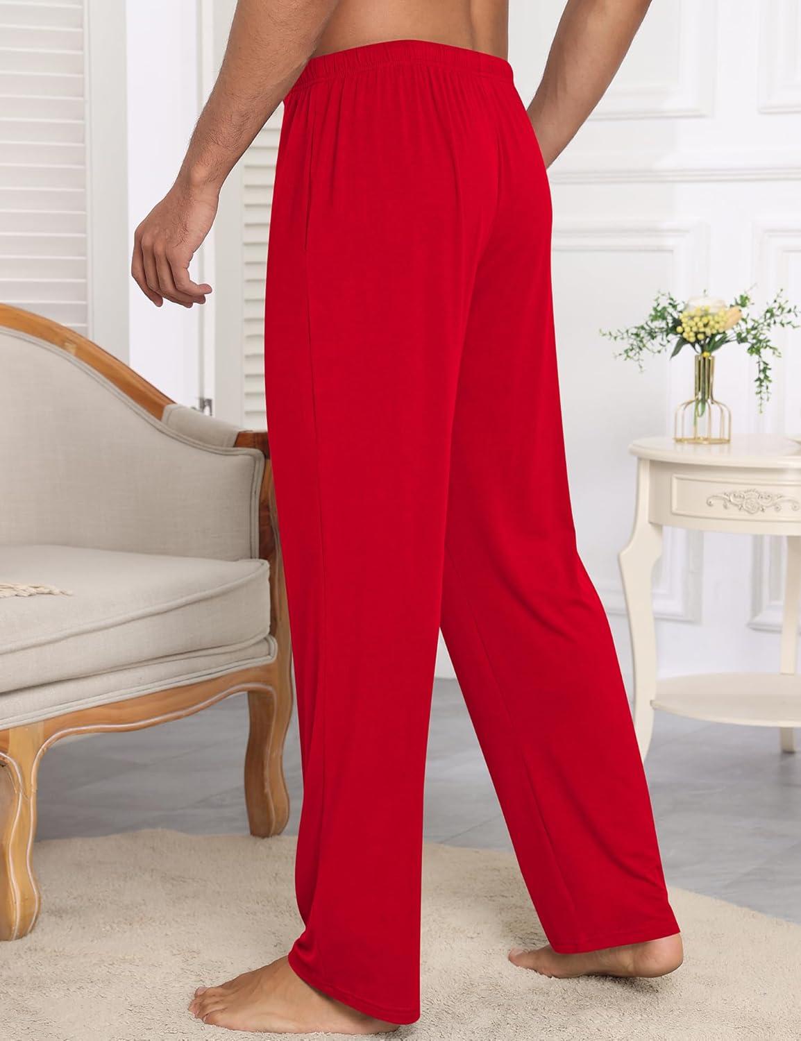 imageSWOMOG Mens Modal Pajama Pants Soft Lounge Pants Sleep Pj Bottoms with Button Fly amp Drawstring amp PocketsRed