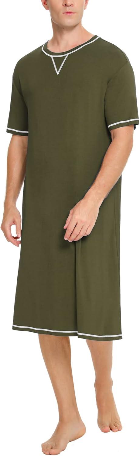 imageSWOMOG Mens Nightshirt Short Sleeve Nightgown Soft Loose Sleepwear Lightweight Nightwear Comfy Henley Sleep Shirt SXXLArmy Green