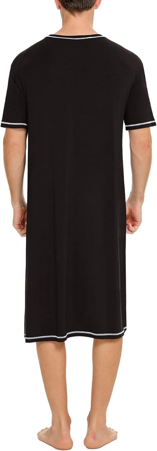imageSWOMOG Mens Nightshirt Short Sleeve Nightgown Soft Loose Sleepwear Lightweight Nightwear Comfy Henley Sleep Shirt SXXLBlack