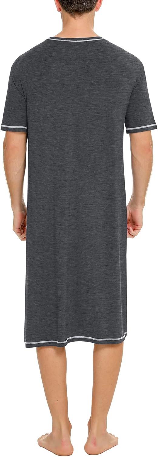 imageSWOMOG Mens Nightshirt Short Sleeve Nightgown Soft Loose Sleepwear Lightweight Nightwear Comfy Henley Sleep Shirt SXXLDeep Grey