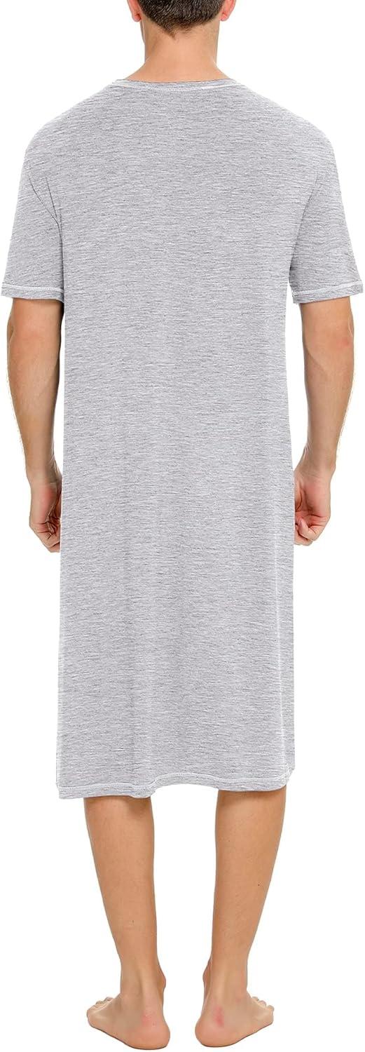 imageSWOMOG Mens Nightshirt Short Sleeve Nightgown Soft Loose Sleepwear Lightweight Nightwear Comfy Henley Sleep Shirt SXXLGrey