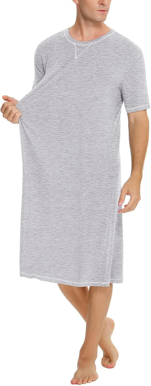 imageSWOMOG Mens Nightshirt Short Sleeve Nightgown Soft Loose Sleepwear Lightweight Nightwear Comfy Henley Sleep Shirt SXXLGrey