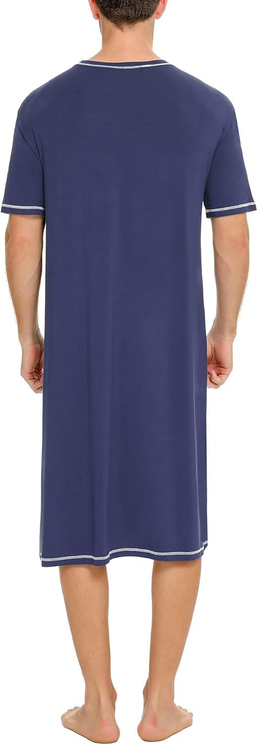 imageSWOMOG Mens Nightshirt Short Sleeve Nightgown Soft Loose Sleepwear Lightweight Nightwear Comfy Henley Sleep Shirt SXXLNavy Blue
