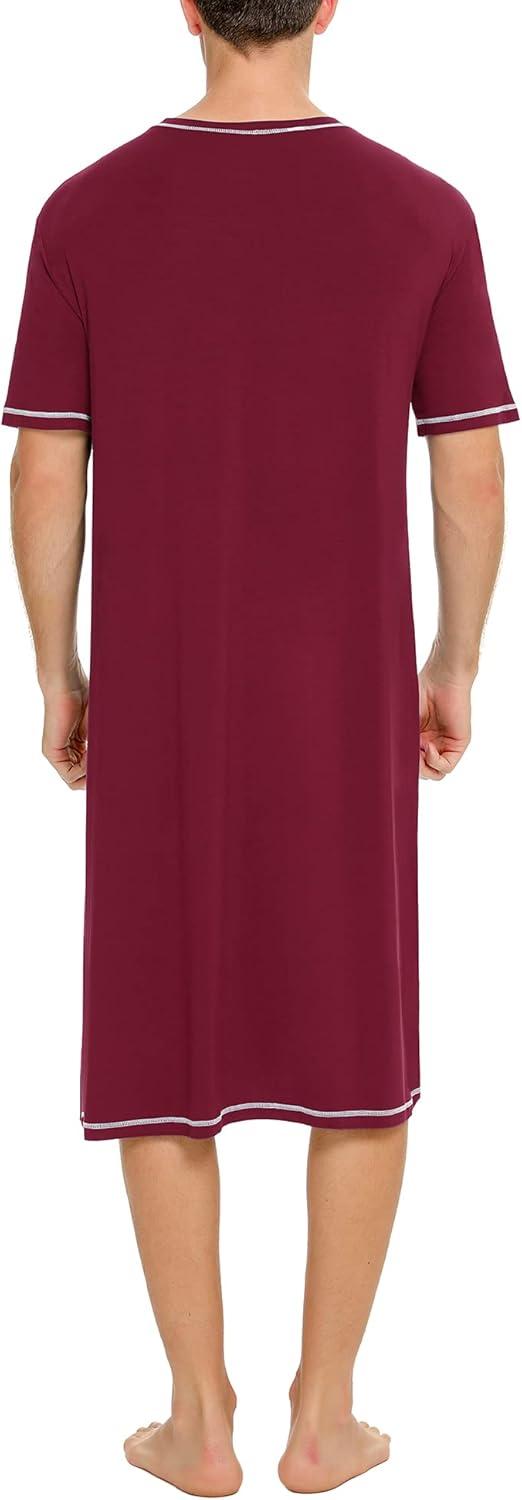 imageSWOMOG Mens Nightshirt Short Sleeve Nightgown Soft Loose Sleepwear Lightweight Nightwear Comfy Henley Sleep Shirt SXXLWine Red