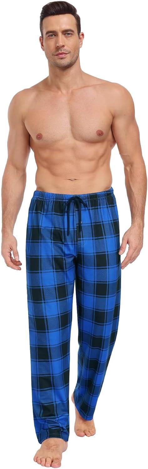imageSWOMOG Mens Pajama Pants Soft Sleepwear Pant Lounge Pj Bottoms with Drawstring amp Button Fly amp PocketsBlue