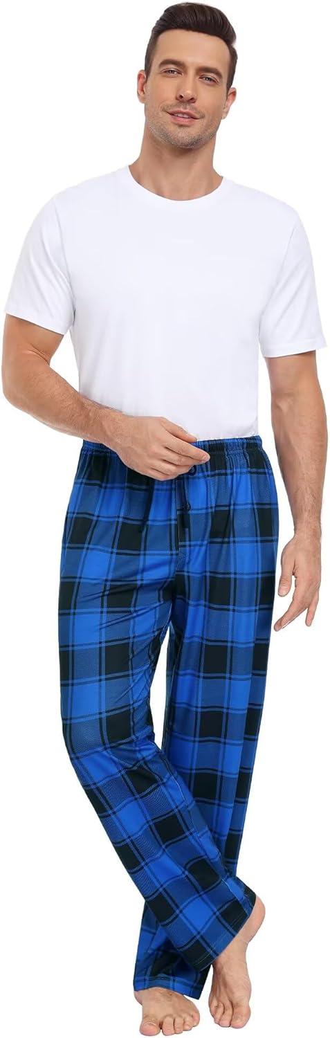 imageSWOMOG Mens Pajama Pants Soft Sleepwear Pant Lounge Pj Bottoms with Drawstring amp Button Fly amp PocketsBlue