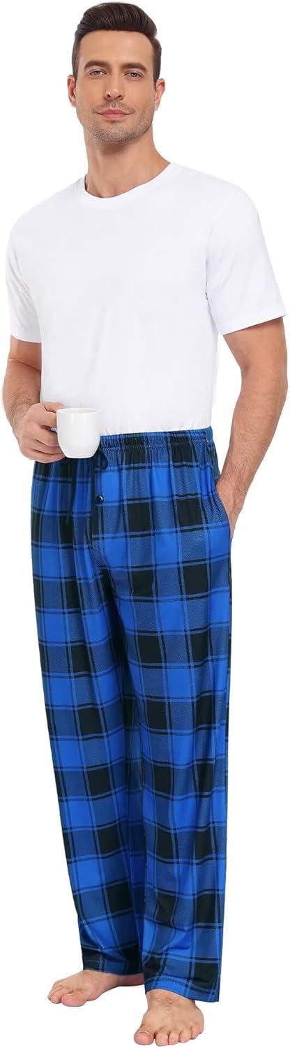 imageSWOMOG Mens Pajama Pants Soft Sleepwear Pant Lounge Pj Bottoms with Drawstring amp Button Fly amp PocketsBlue