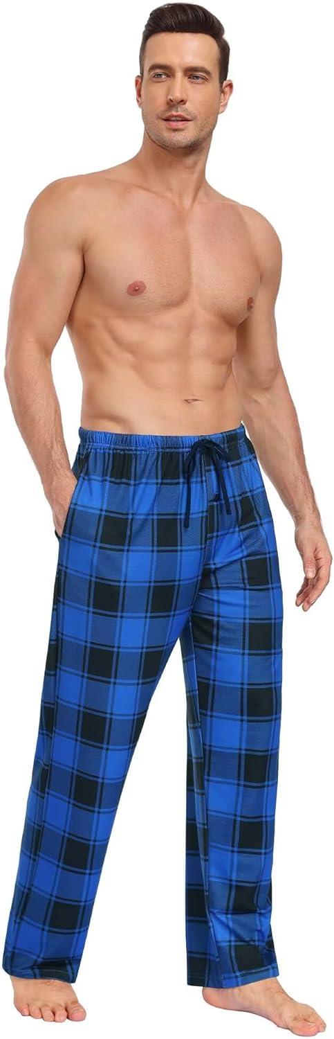 imageSWOMOG Mens Pajama Pants Soft Sleepwear Pant Lounge Pj Bottoms with Drawstring amp Button Fly amp PocketsBlue