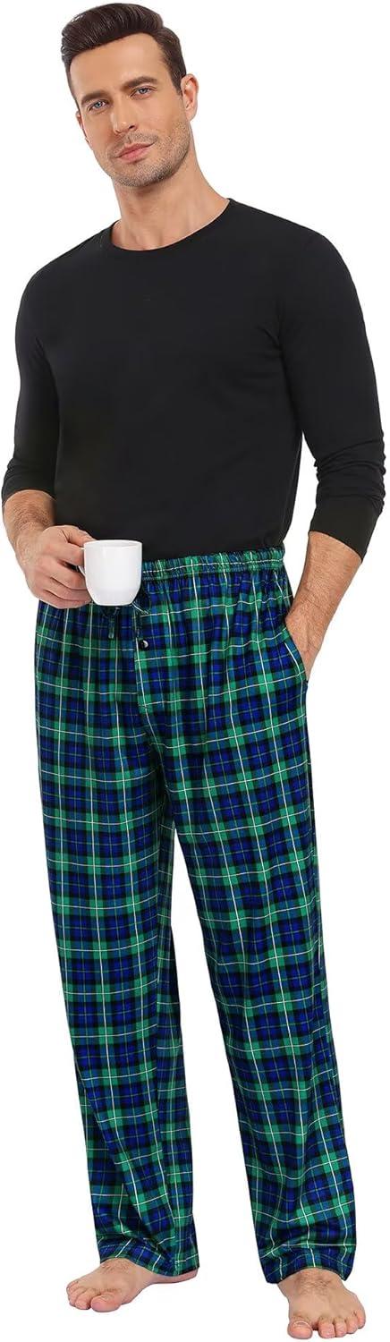 imageSWOMOG Mens Pajama Pants Soft Sleepwear Pant Lounge Pj Bottoms with Drawstring amp Button Fly amp PocketsGreen