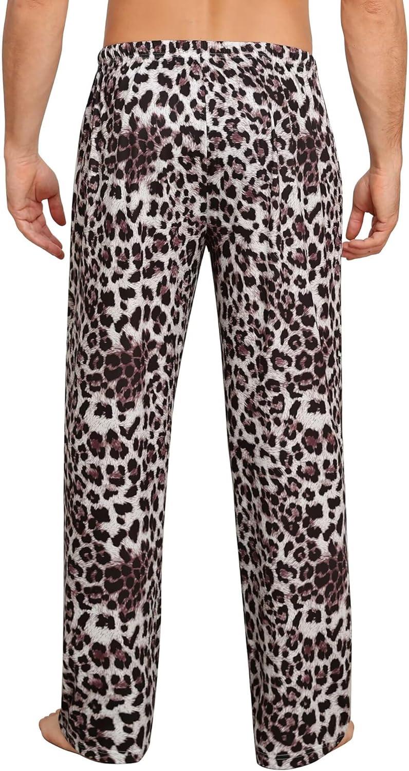 imageSWOMOG Mens Pajama Pants Soft Sleepwear Pant Lounge Pj Bottoms with Drawstring amp Button Fly amp PocketsGrey Leopard Print