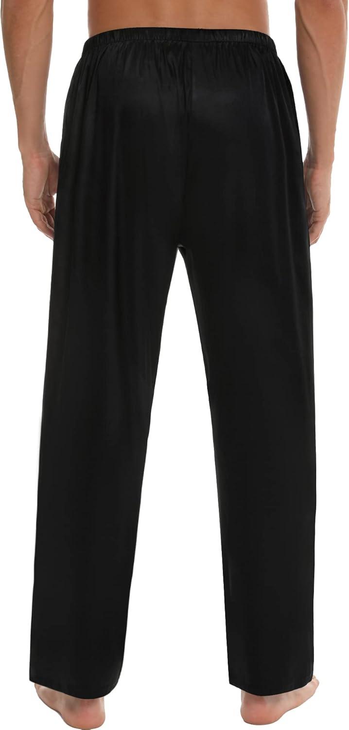 imageSWOMOG Mens Satin Silk Pajama Pant Long Pj Bottoms Soft Lounge Sleep Pants with Pockets amp DrawstringBlack