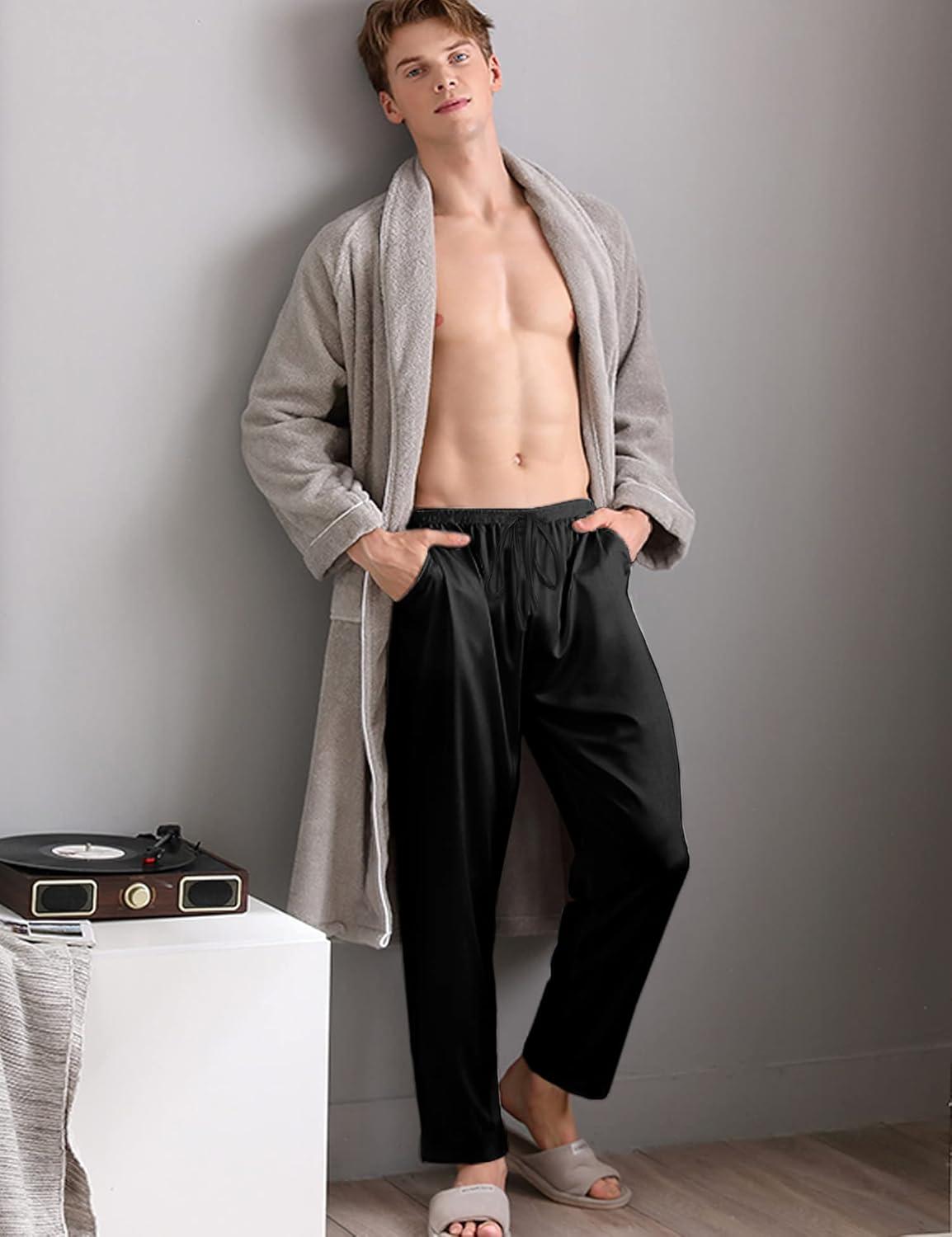 imageSWOMOG Mens Satin Silk Pajama Pant Long Pj Bottoms Soft Lounge Sleep Pants with Pockets amp DrawstringBlack