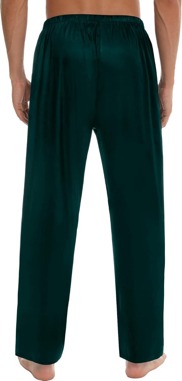 imageSWOMOG Mens Satin Silk Pajama Pant Long Pj Bottoms Soft Lounge Sleep Pants with Pockets amp DrawstringDeep Green