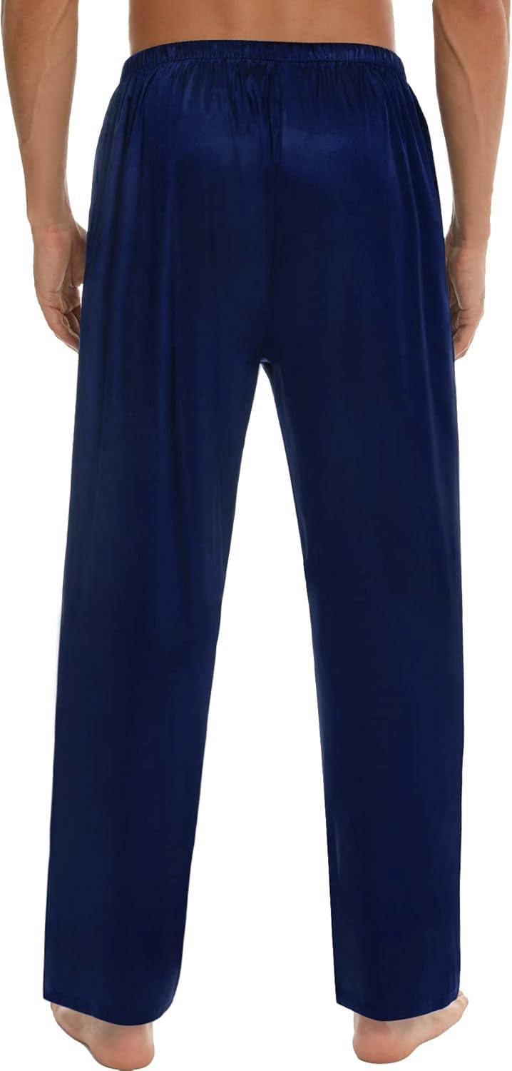 imageSWOMOG Mens Satin Silk Pajama Pant Long Pj Bottoms Soft Lounge Sleep Pants with Pockets amp DrawstringDeep Navy Blue