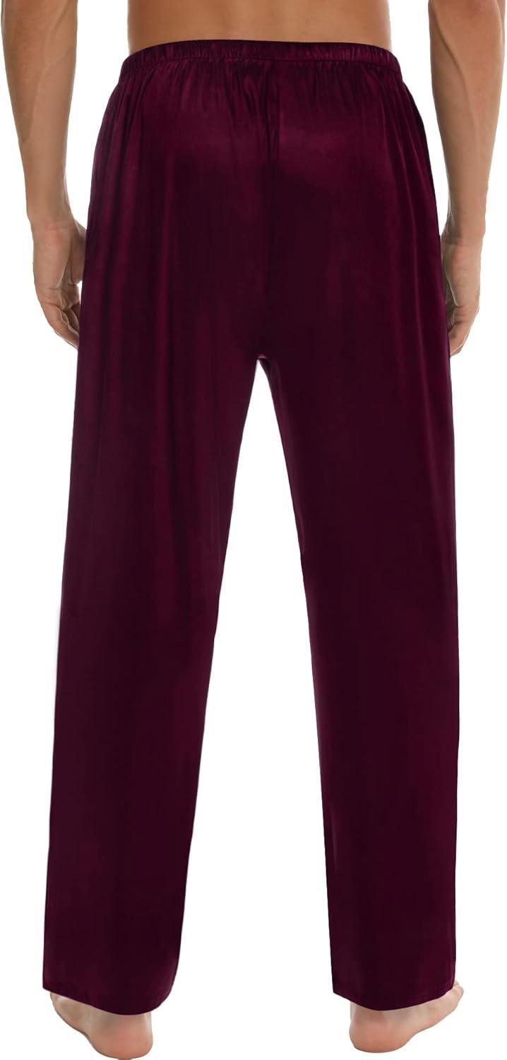 imageSWOMOG Mens Satin Silk Pajama Pant Long Pj Bottoms Soft Lounge Sleep Pants with Pockets amp DrawstringDeep Wine Red