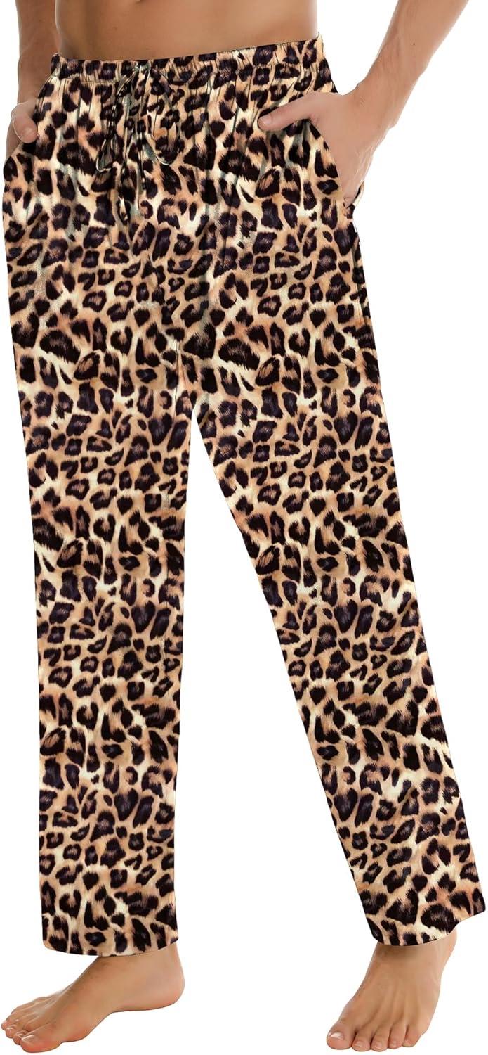 imageSWOMOG Mens Satin Silk Pajama Pant Long Pj Bottoms Soft Lounge Sleep Pants with Pockets amp DrawstringLeopard Print