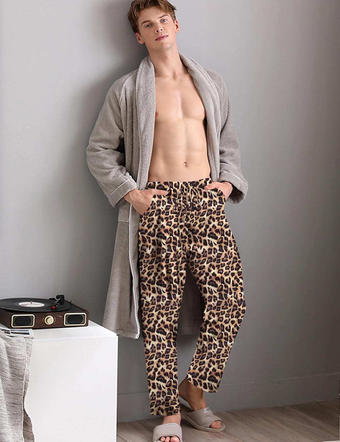 imageSWOMOG Mens Satin Silk Pajama Pant Long Pj Bottoms Soft Lounge Sleep Pants with Pockets amp DrawstringLeopard Print