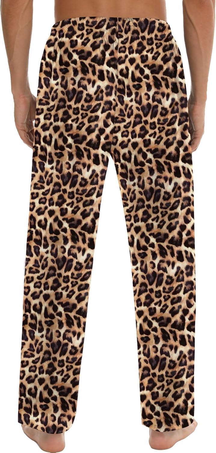 imageSWOMOG Mens Satin Silk Pajama Pant Long Pj Bottoms Soft Lounge Sleep Pants with Pockets amp DrawstringLeopard Print