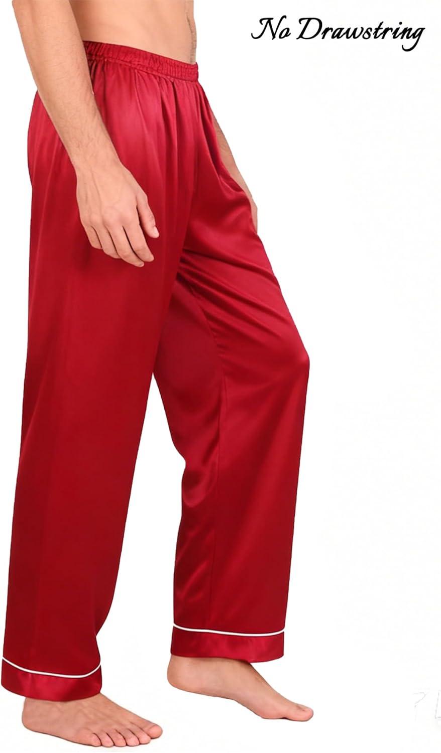 imageSWOMOG Mens Satin Silk Pajama Pant Long Pj Bottoms Soft Lounge Sleep Pants with Pockets amp DrawstringPiping Red